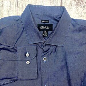 Kenneth Cole Men's Long Sleeve Deep Blue Slim Fit Button‎ Up Shirt 19 38/39 Tall